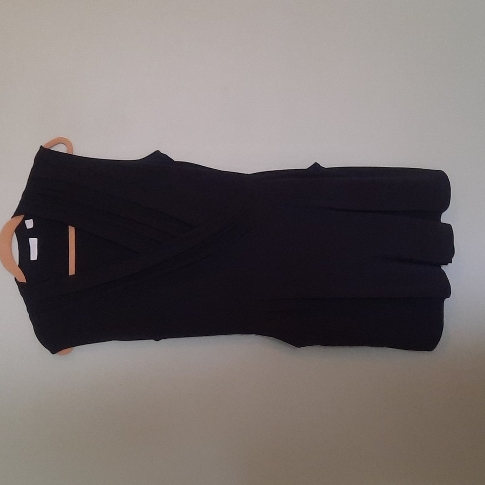 New York & Co faux wrap black romper with pockets sz L